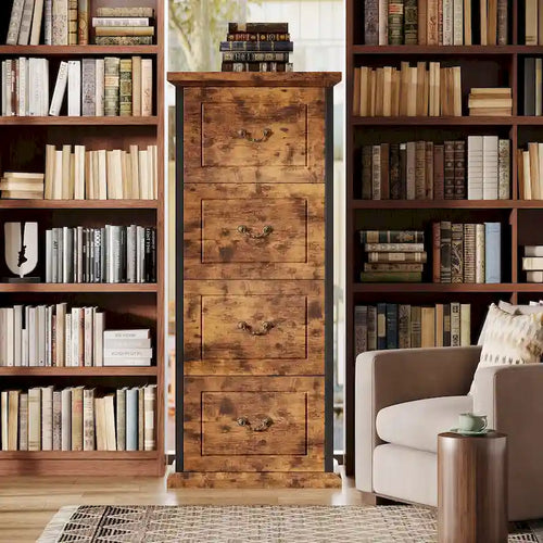Classificatore a 4 cassetti per ufficio domestico, schedario verticale in legno per formato A4/lettera