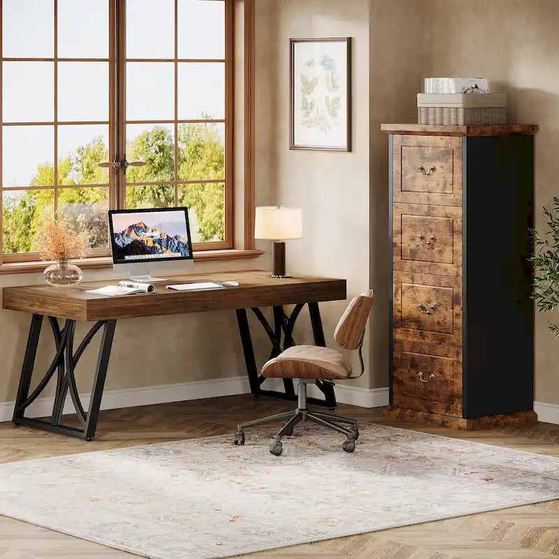 Classificatore a 4 cassetti per ufficio domestico, schedario verticale in legno per formato A4/lettera