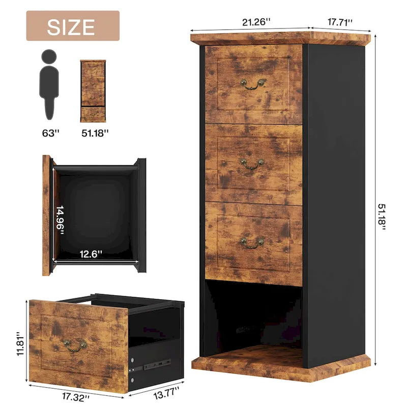 Classificatore a 4 cassetti per ufficio domestico, schedario verticale in legno per formato A4/lettera