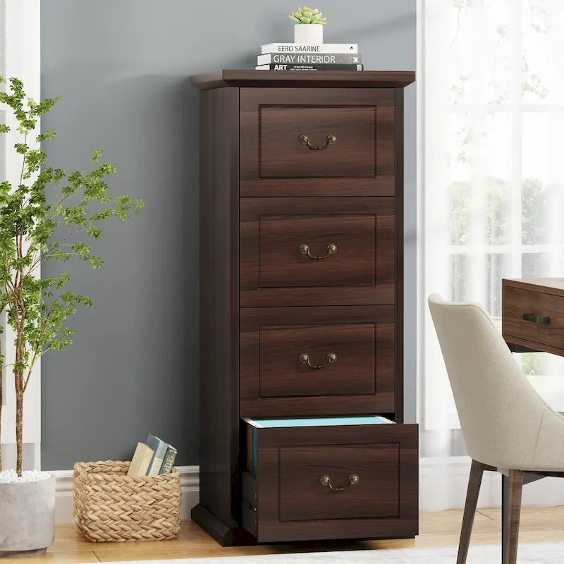 Classificatore a 4 cassetti per ufficio domestico, schedario verticale in legno per formato A4/lettera