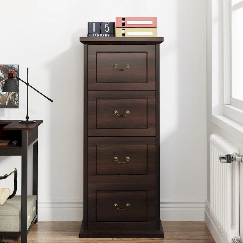 Classificatore a 4 cassetti per ufficio domestico, schedario verticale in legno per formato A4/lettera