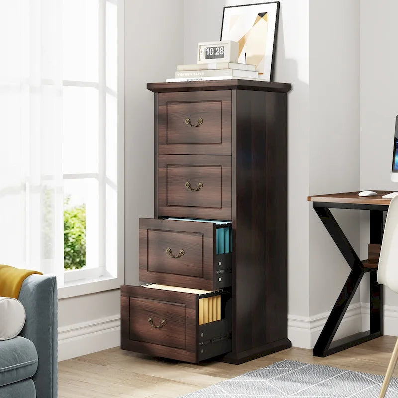 Classificatore a 4 cassetti per ufficio domestico, schedario verticale in legno per formato A4/lettera