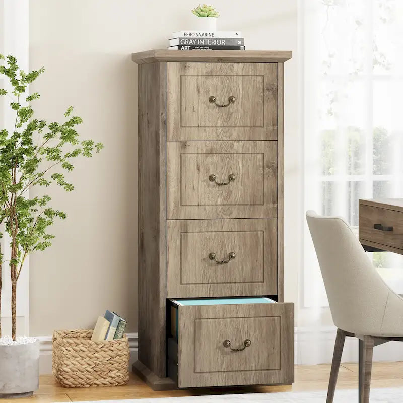Classificatore a 4 cassetti per ufficio domestico, schedario verticale in legno per formato A4/lettera