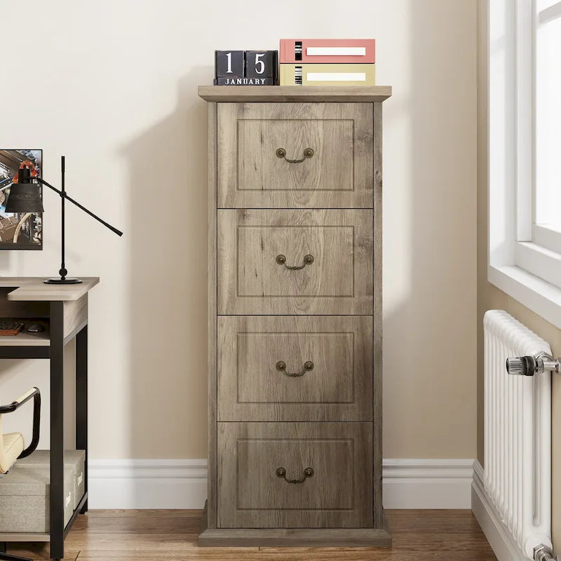 Classificatore a 4 cassetti per ufficio domestico, schedario verticale in legno per formato A4/lettera