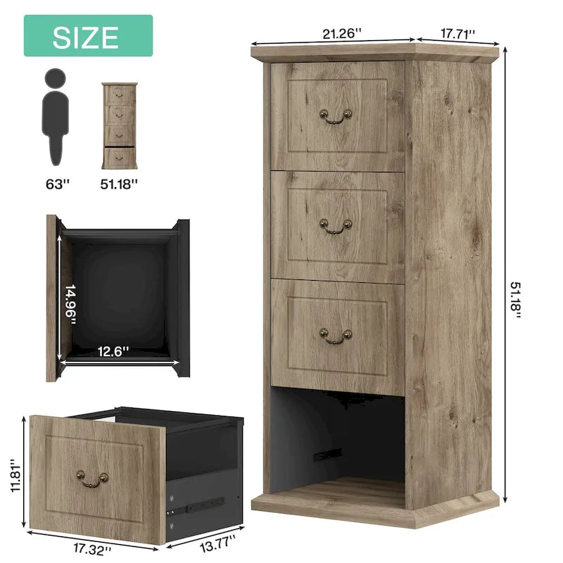 Classificatore a 4 cassetti per ufficio domestico, schedario verticale in legno per formato A4/lettera