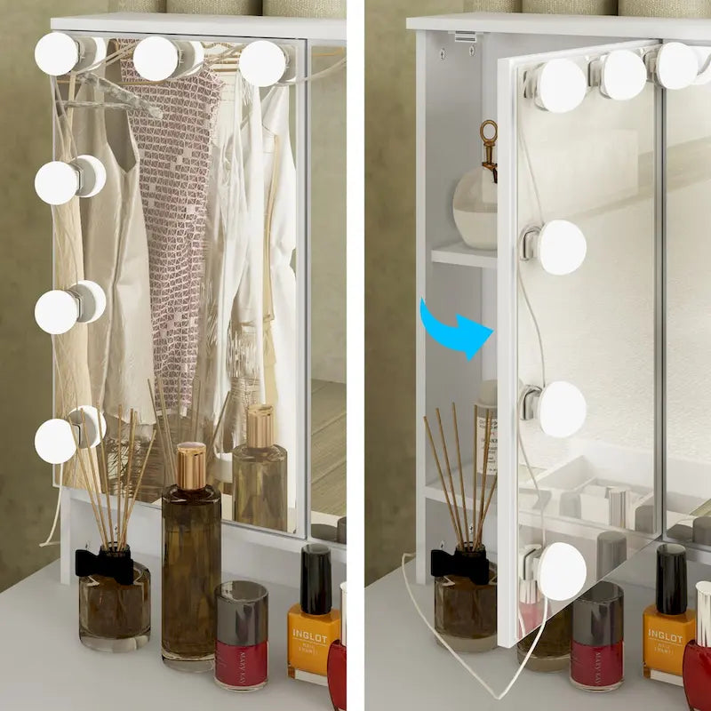 3-Specchio Tavolo da Trucco Elegante con 9 Cassetti Organizzatore Scrivania Toeletta