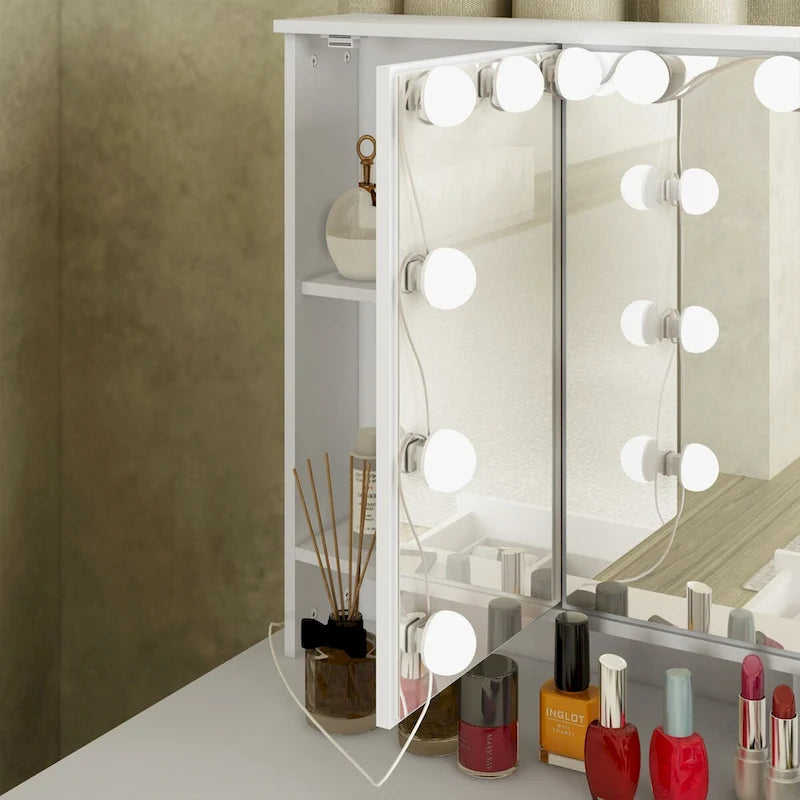 3-Specchio Tavolo da Trucco Elegante con 9 Cassetti Organizzatore Scrivania Toeletta