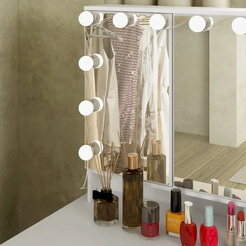 3-Specchio Tavolo da Trucco Elegante con 9 Cassetti Organizzatore Scrivania Toeletta
