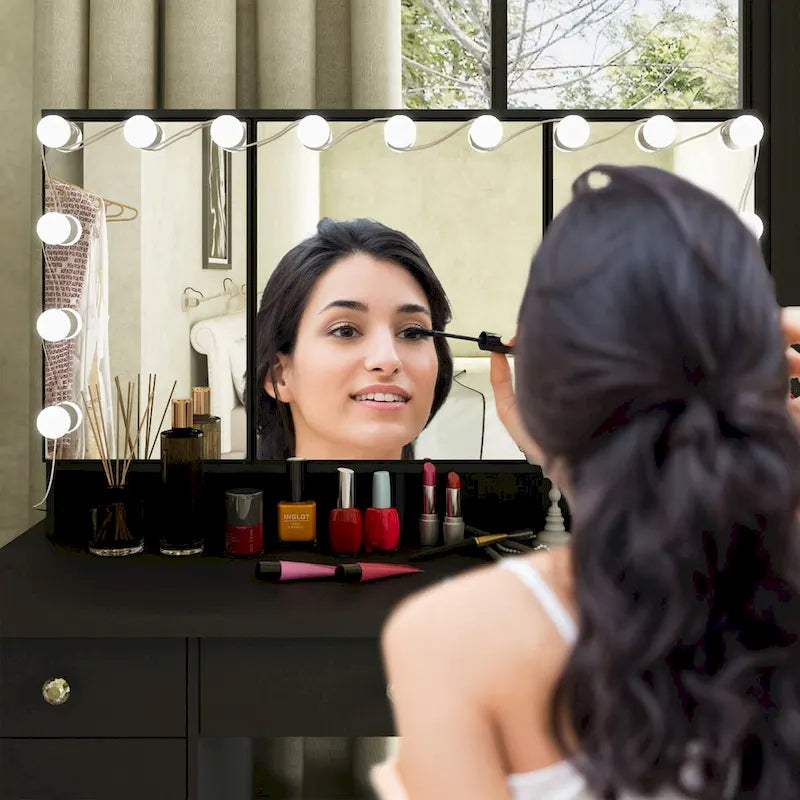 3-Specchio Tavolo da Trucco Elegante con 9 Cassetti Organizzatore Scrivania Toeletta