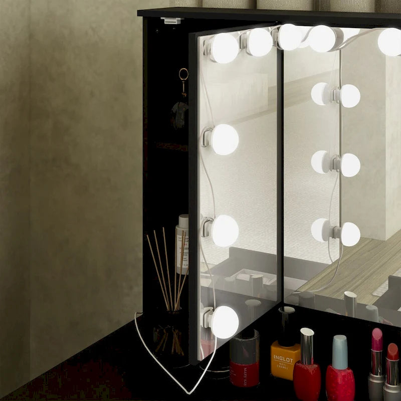 3-Specchio Tavolo da Trucco Elegante con 9 Cassetti Organizzatore Scrivania Toeletta