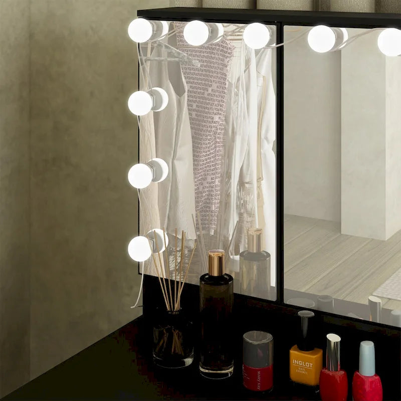 3-Specchio Tavolo da Trucco Elegante con 9 Cassetti Organizzatore Scrivania Toeletta