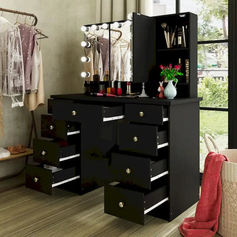 3-Specchio Tavolo da Trucco Elegante con 9 Cassetti Organizzatore Scrivania Toeletta