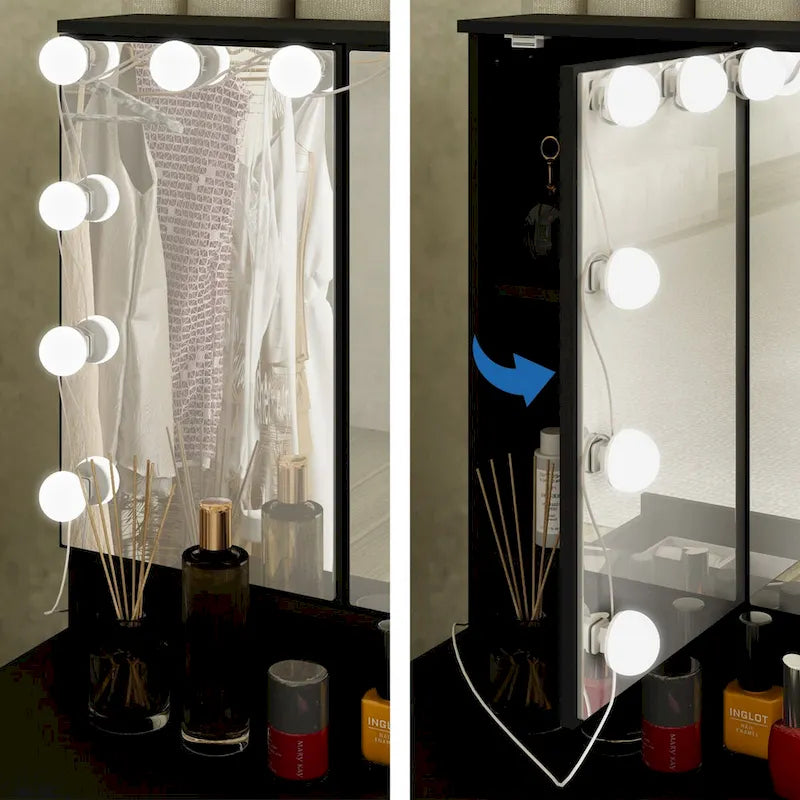 3-Specchio Tavolo da Trucco Elegante con 9 Cassetti Organizzatore Scrivania Toeletta