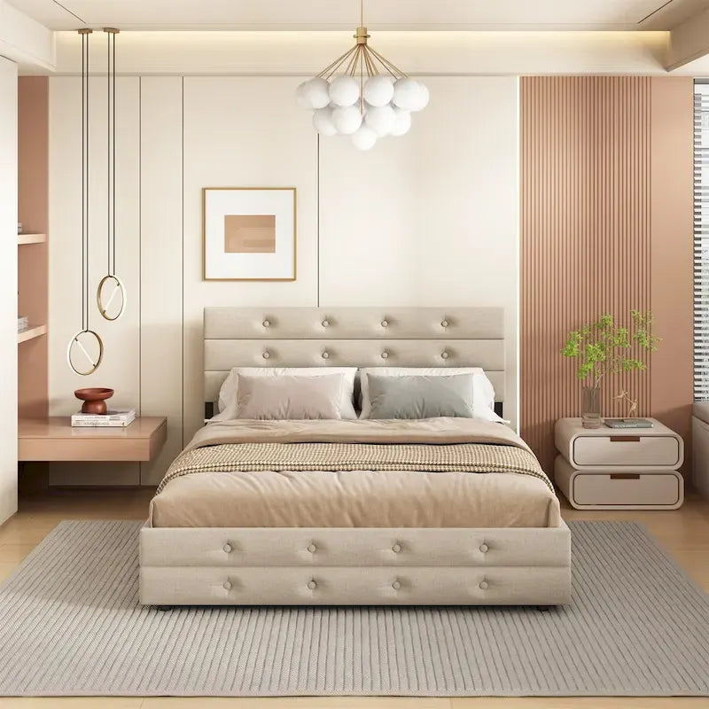 Letto estraibile Queen Size in tessuto di lino imbottito