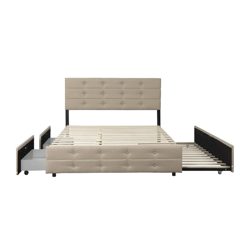 Letto estraibile Queen Size in tessuto di lino imbottito